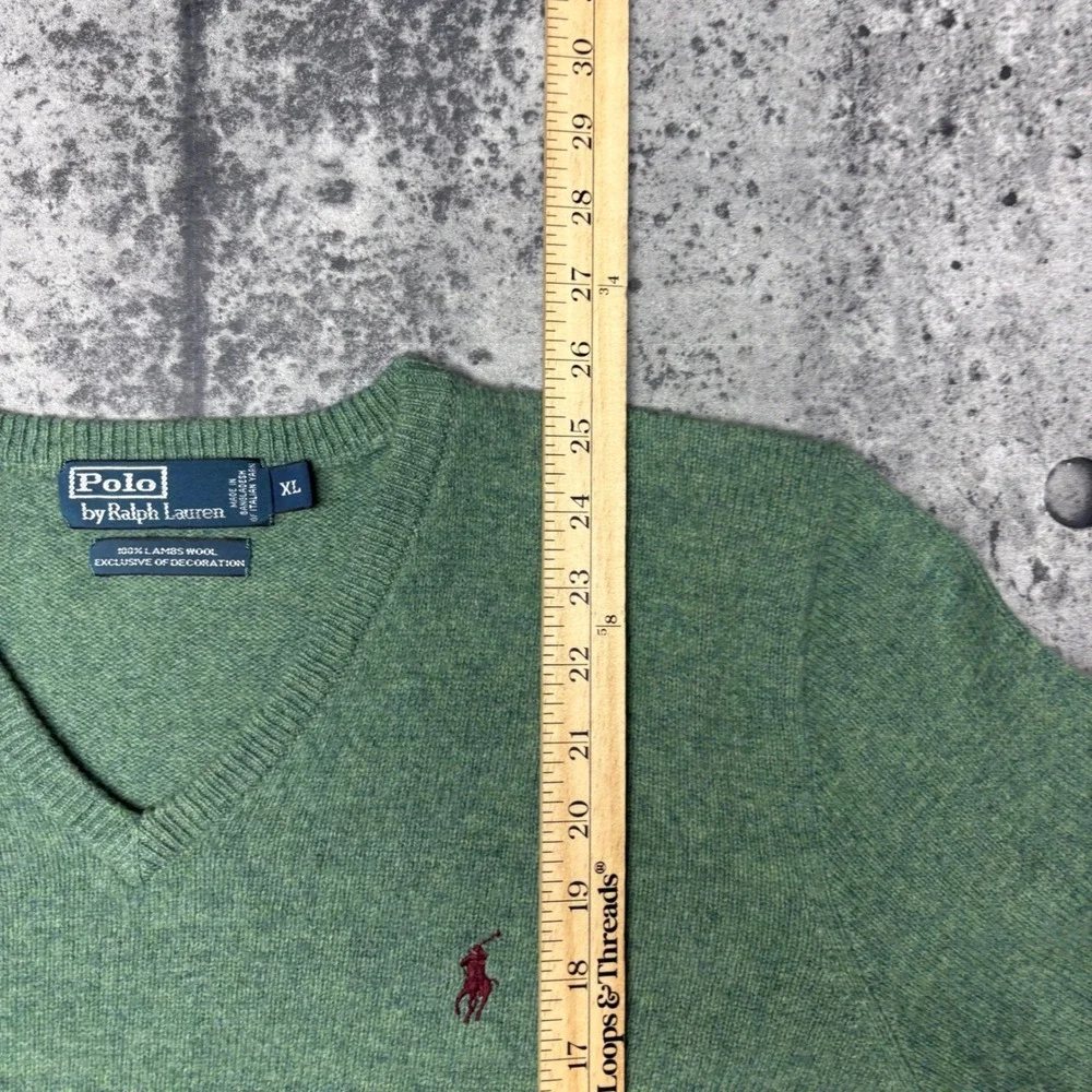 Polo Ralph Lauren Mens XL Lambswool V-Neck Sweater Sage Green Heather Knit Pony
